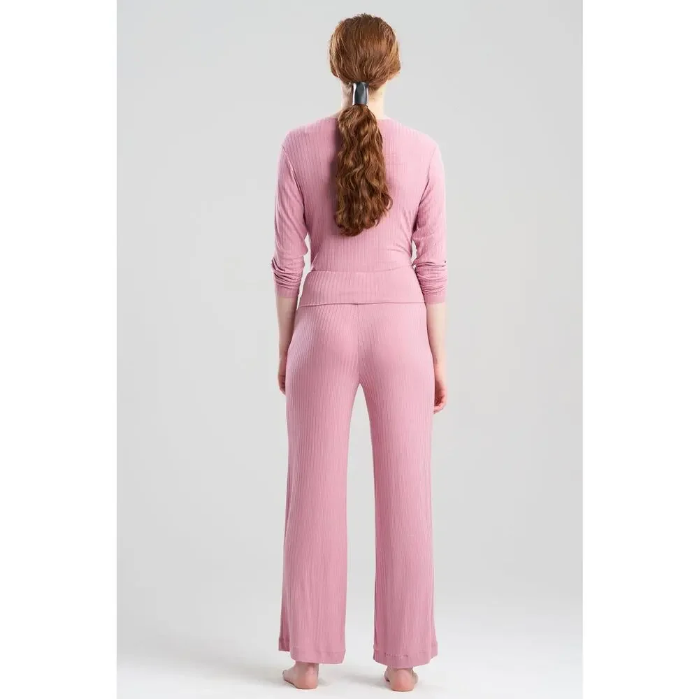 Natori Edit Skye Rib 2-Piece Lounge Set Tea Pink Top & Pants Size M Soft $68+78